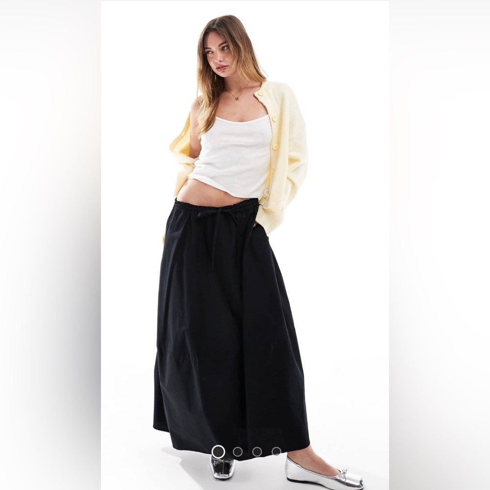 ASOS tie waist barrel midi skirt in black